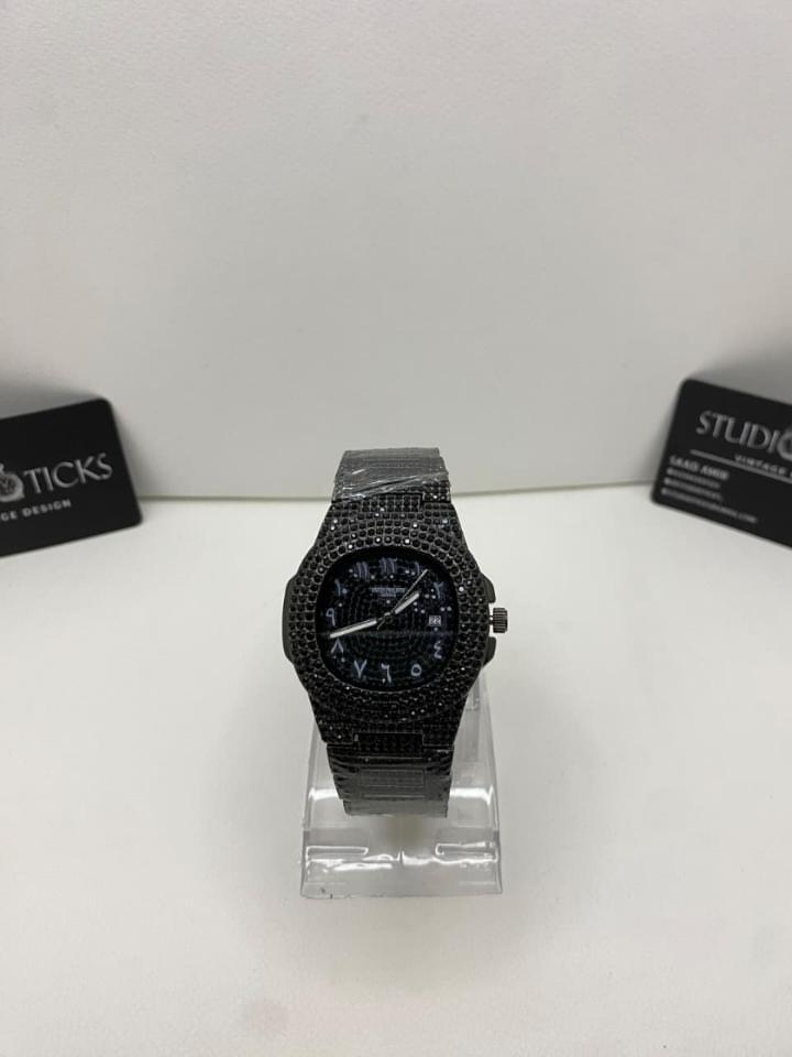 Midnight Black Full Diamond Watch | Arabic Dial Edition